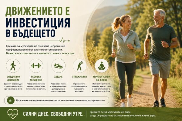 Активен мъж и жена се разхождат сред природата – символ на движение, енергия и активен начин на живот