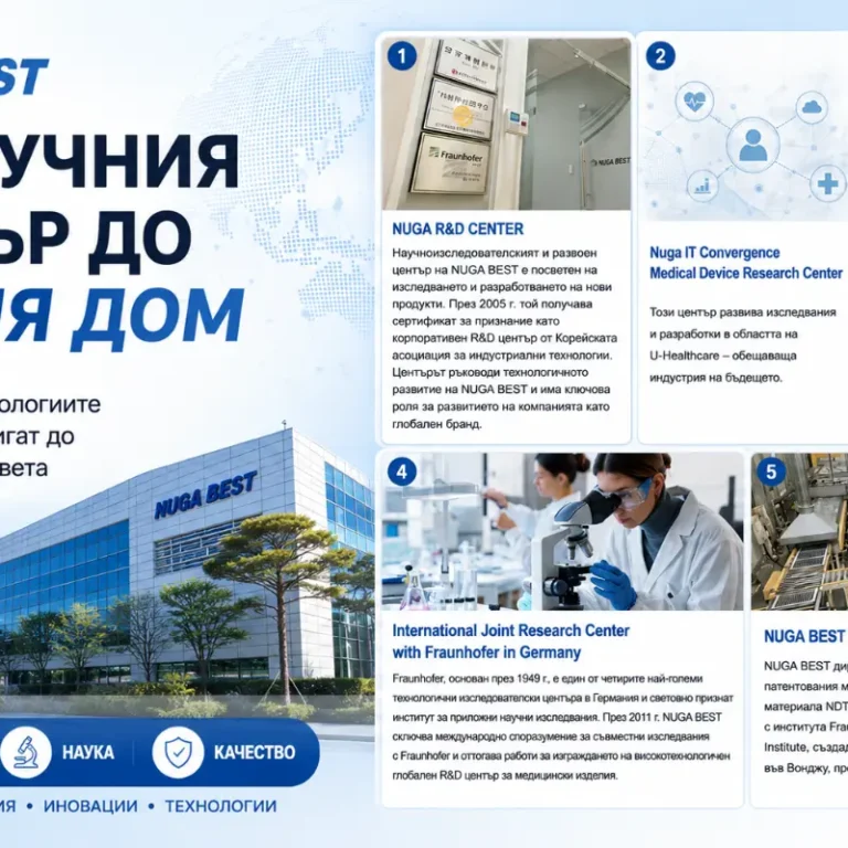 Научноизследователски центрове на Nuga Best в Южна Корея – Nuga R&D Center, NDT Research Center и международно партньорство с Fraunhofer
